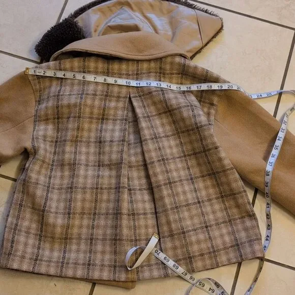 NWT Rachel Parcell Camel Plaid Cropped Coat Polyester Wool Blend Size XS - Picture 10 of 12